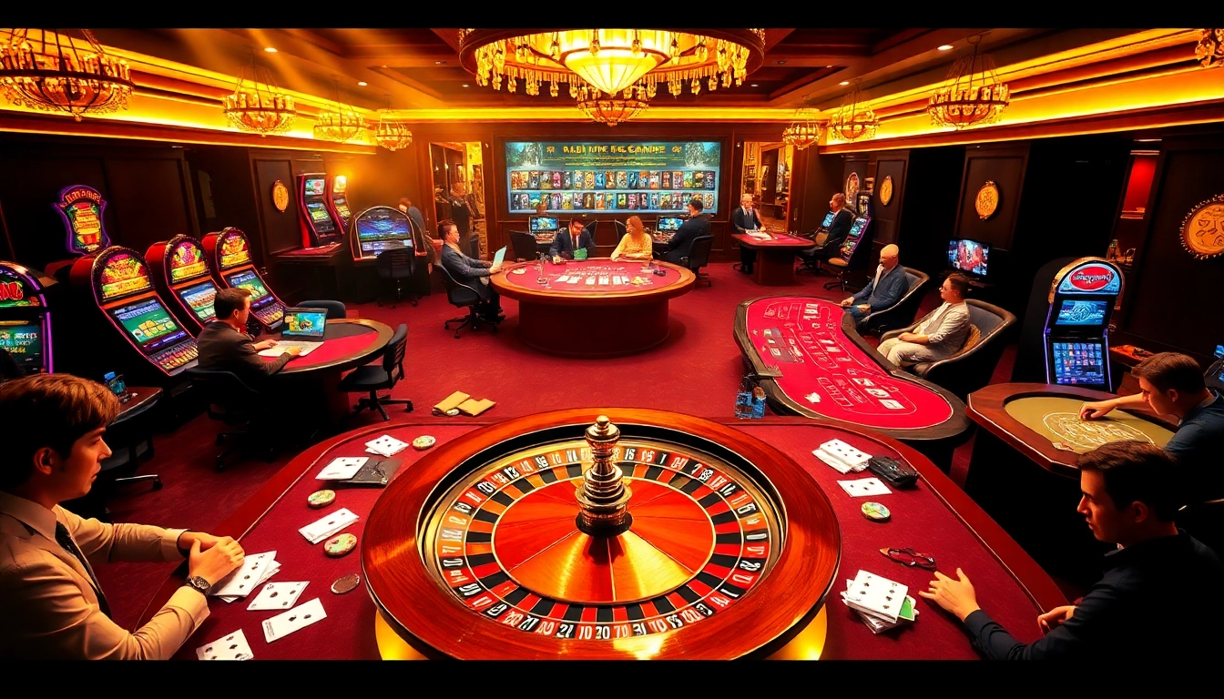 Experience high-stakes excitement with lego138 at a luxurious casino featuring roulette and slot machines.