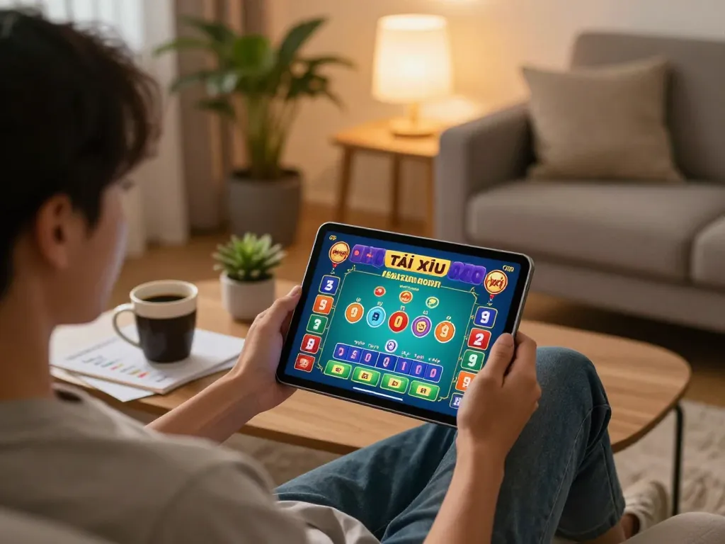 Engaging in Tài xỉu online from a cozy home setup, highlighting comfortable gaming experience and strategy.