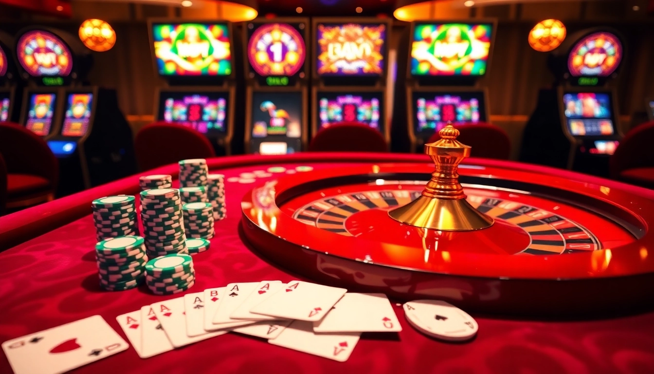 Experience thrilling gambling at https://hay88.my/ with vibrant roulette wheels and poker chips.