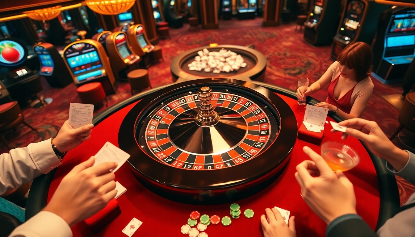 Players engaging in an exciting roulette game at co88 casino, surrounded by vibrant colors and luxurious atmosphere.