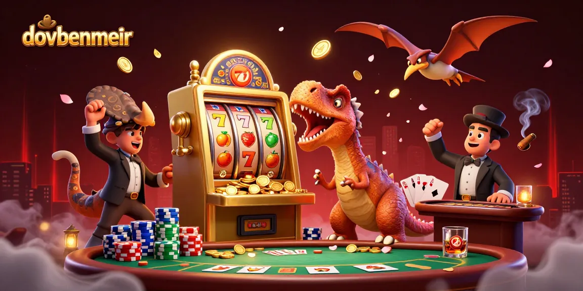 Dive into the excitement of dovbenmeir with a dynamic scene featuring dinosaurs and slot machines.