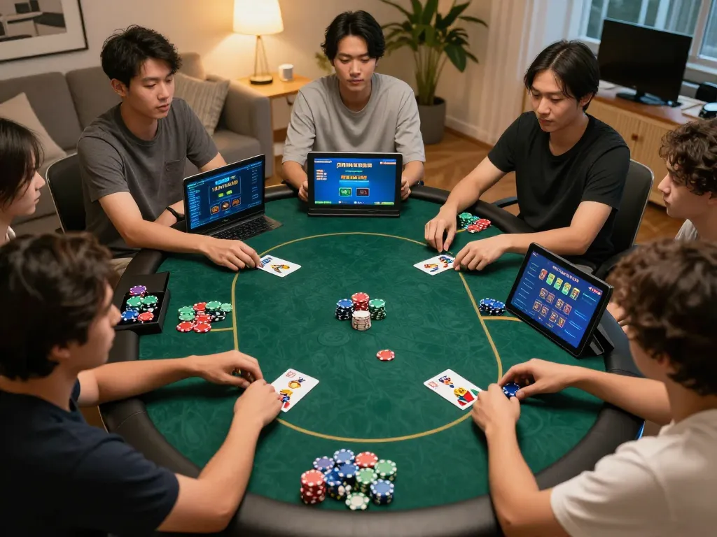 Engaged players in online game bài đổi thưởng, showing bets on a tablet interface
