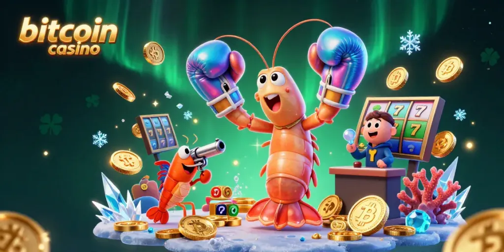 Engage with dynamic elements at a bitcoin casino featuring playful sea creatures and exciting game symbols.