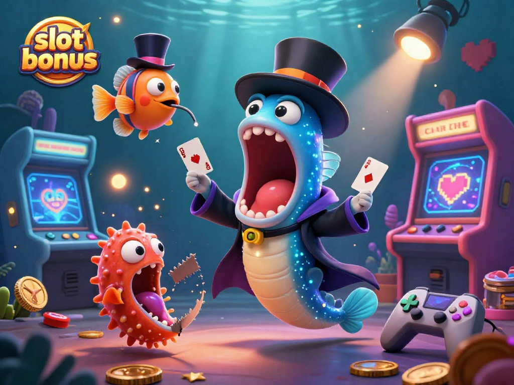 Engage with the slot bonus magic act featuring a gulper eel magician, anglerfish spotlight, and dynamic game elements.