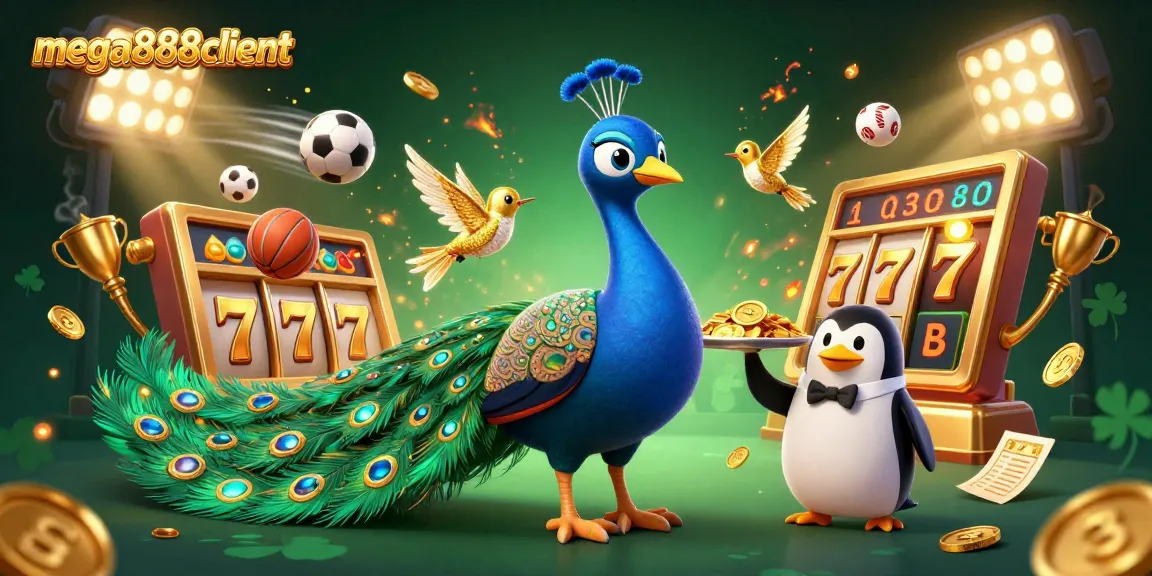Win big with mega888client as a peacock dazzles with riches in this vibrant casino scene.