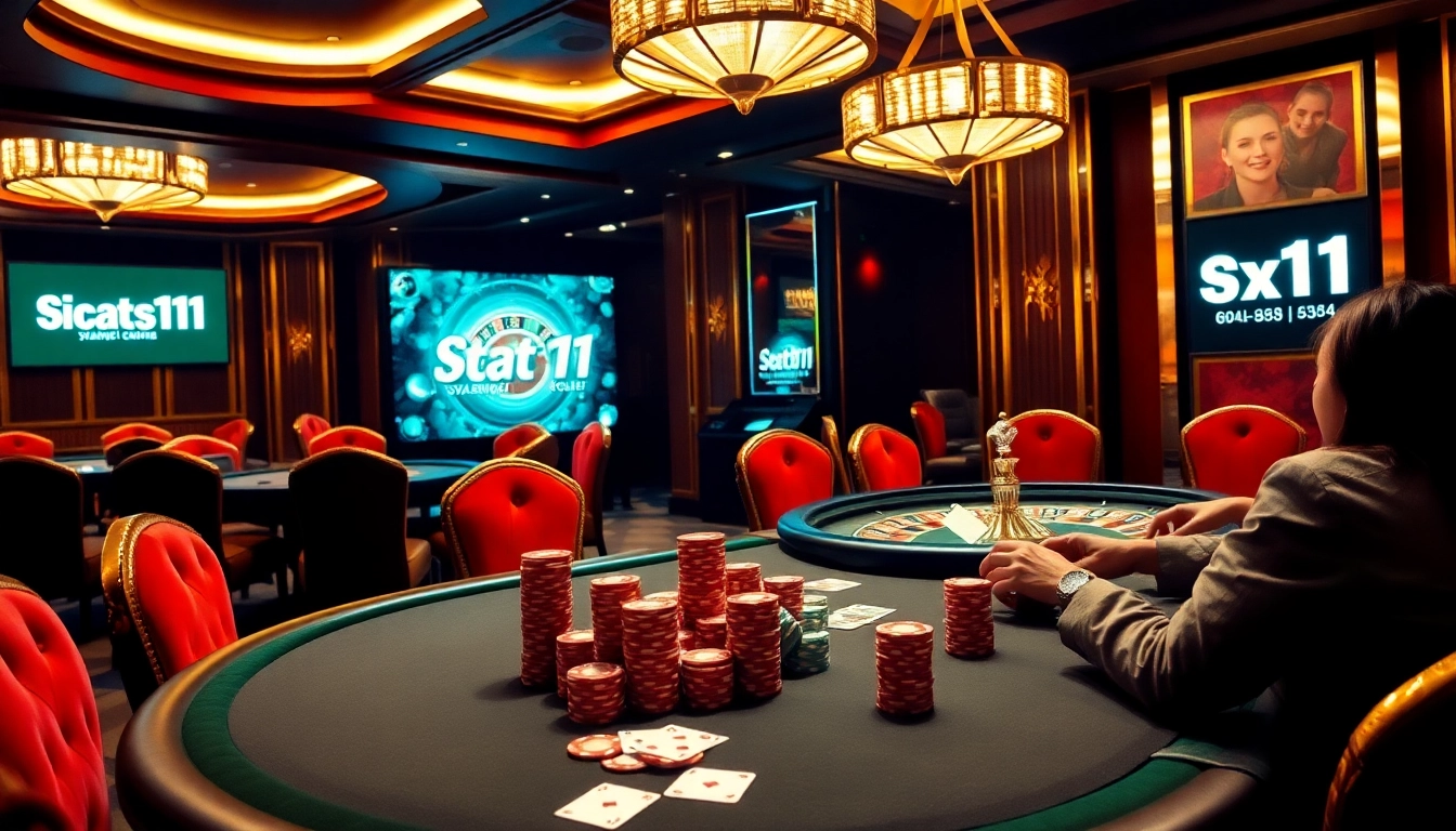 Situs11 captures the thrill of a luxurious casino with poker game excitement and roulette wheel action.