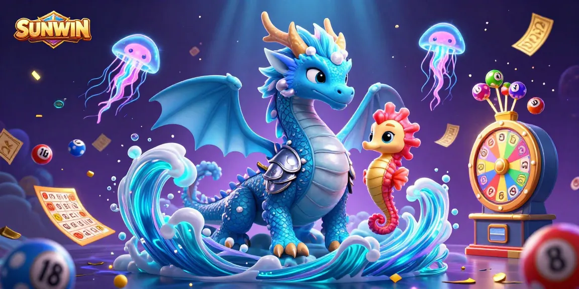 SUNWIN presents an exciting scene with a majestic water dragon and vibrant game elements showcasing fun gaming experiences.