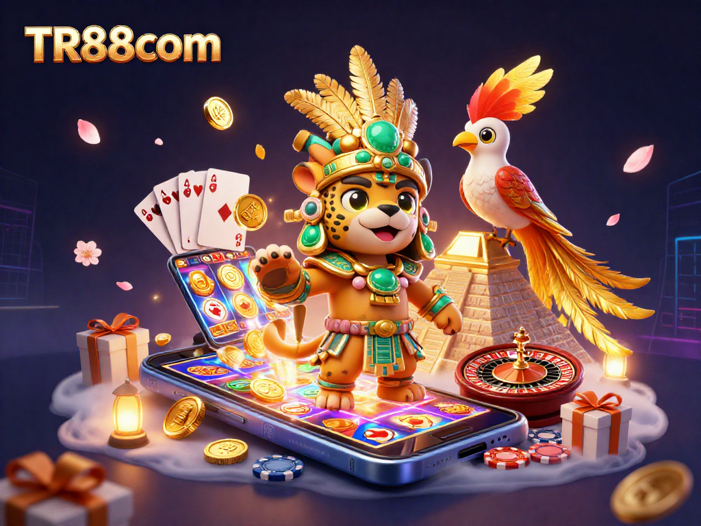Spin the reels with TR88com's exciting casino experience featuring a colorful slot game scene.