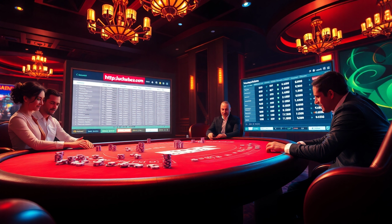 High-stakes poker action at https://luck882.co.com/ with luxurious décor and intense players.