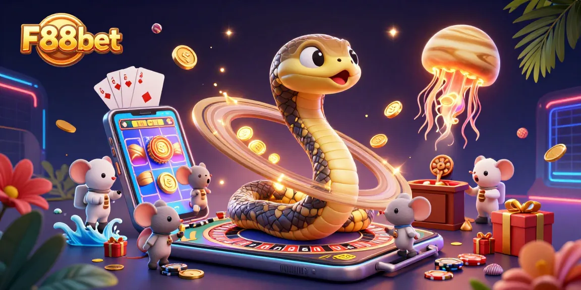 Experience thrilling bets with F88bet as cute astronaut mice wager on Saturn's roulette wheel.