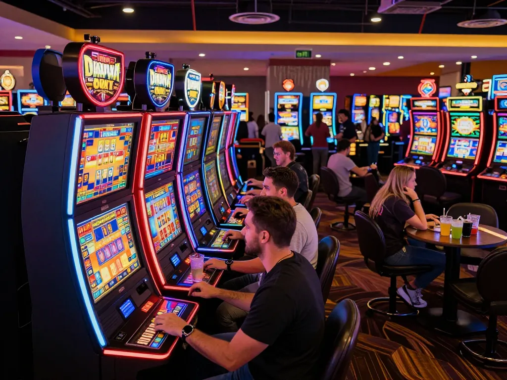Players enjoying the excitement of slot machines at a casino, showcasing the thrilling TT88 experience.