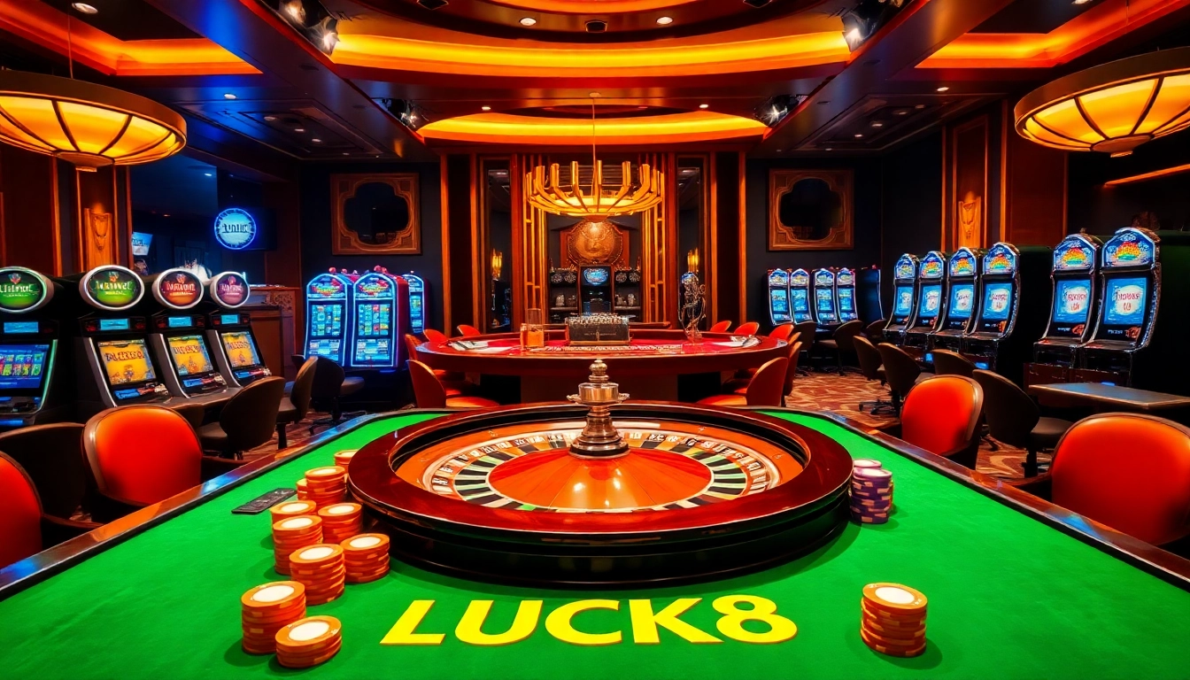 Engaging casino players at a luxurious LUCK8 table enjoying thrilling bets.