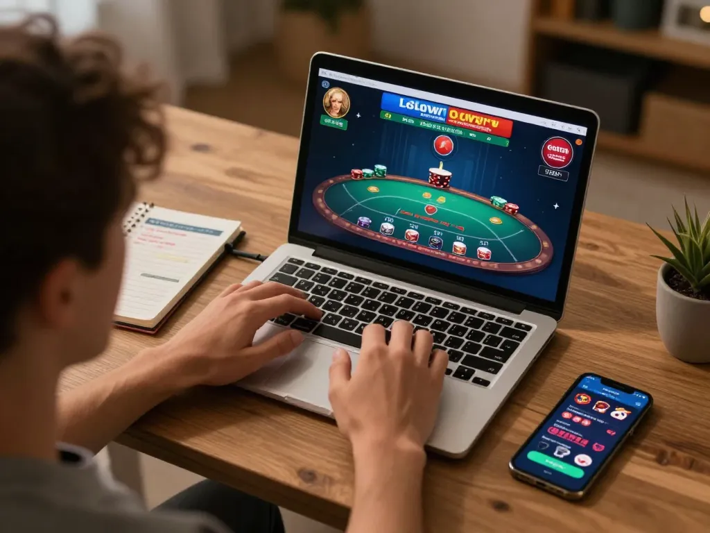 Engaging player experiencing nk88 online blackjack game in a cozy home setting