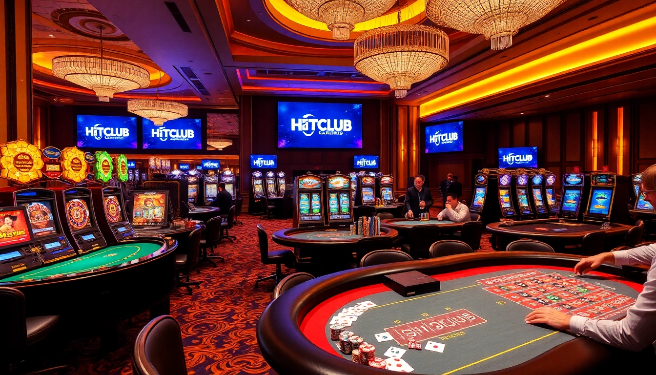 Experience the thrill at HITCLUB with players winning at luxury poker tables and vibrant slot machines.