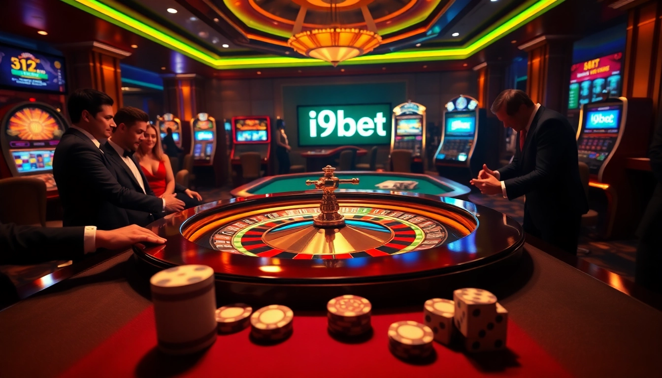 Experience the thrill of i9bet with players enjoying roulette in a luxurious casino setting.