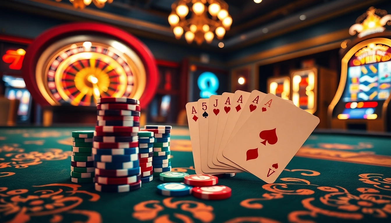 Engage in thrilling online gambling with 6FF at a vibrant casino table and roulette wheel.