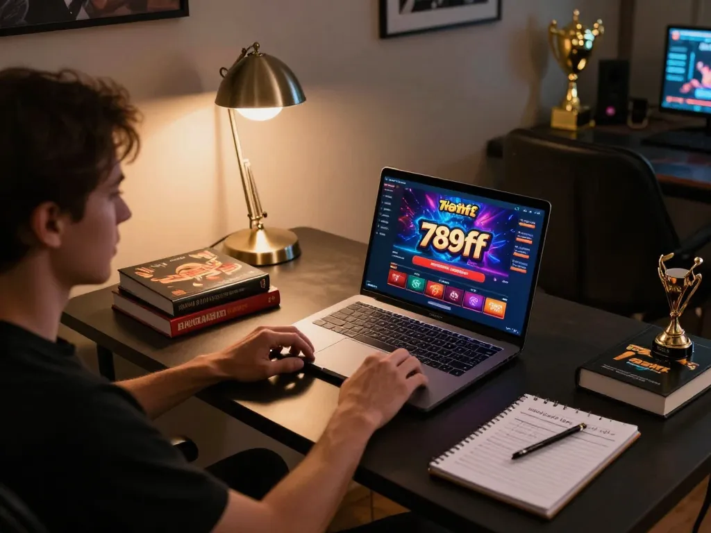 Engaging in strategic gameplay at 789ff online casino from an elegantly designed home office