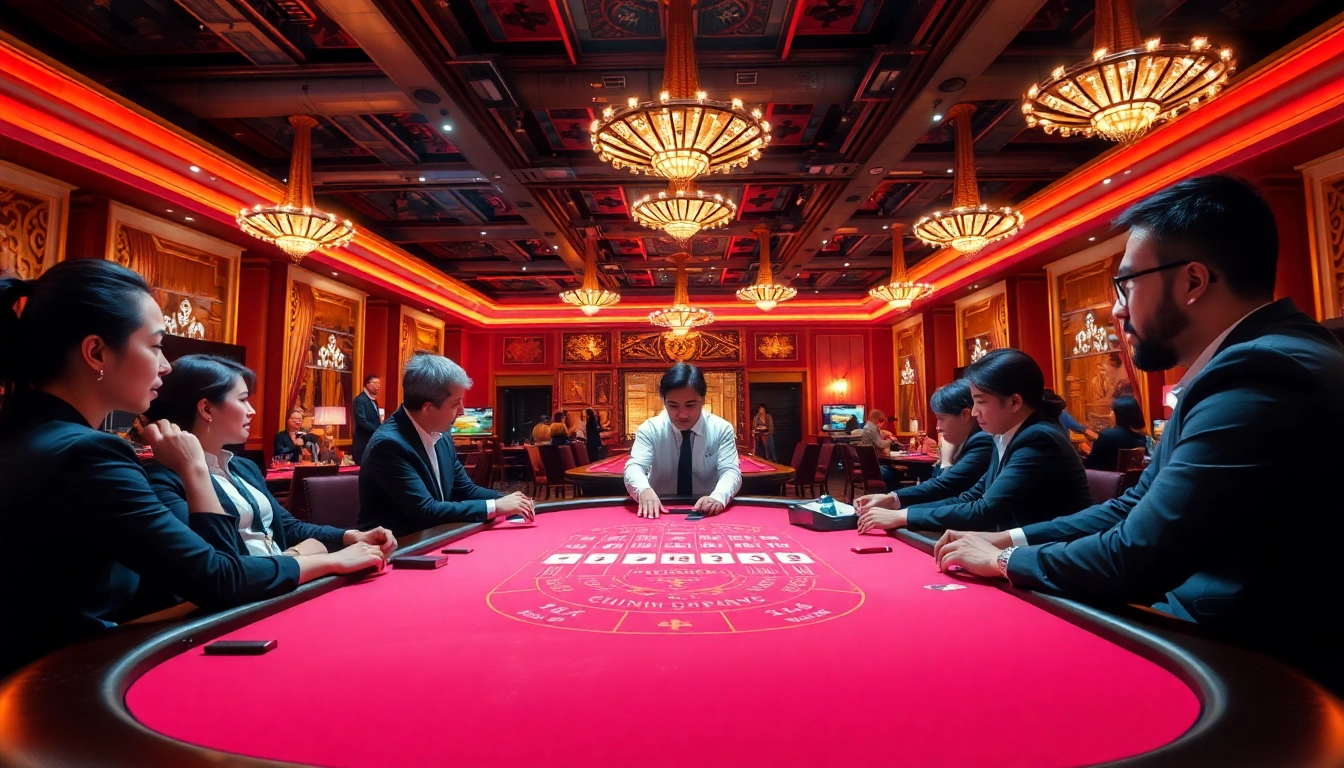 Engaging players at a live casino Malaysia table with vibrant lighting and an exciting atmosphere.