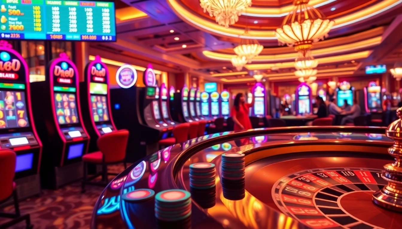 Experience the thrill of dn88 with vibrant gambling elements, from slot machines to poker tables.