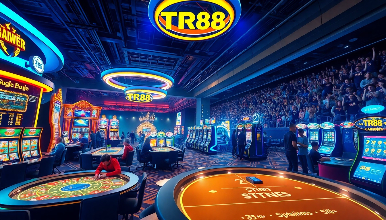 Experience exhilaration at TR88 Trang chủ with a lively online gaming scene showcasing vibrant casinos and sports betting.
