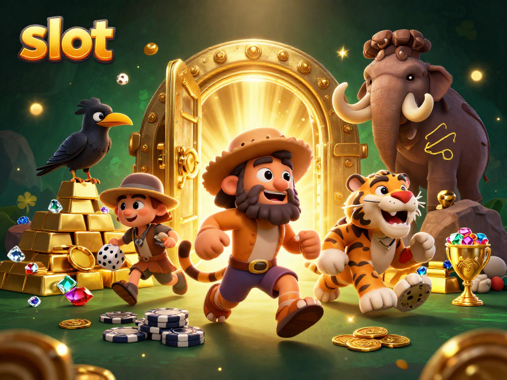Exciting slot gaming scene featuring cartoon caveman and sabertooth tiger at a prehistoric casino.