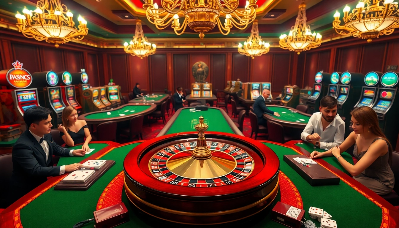 Engage with the thrill of casino games at https://da88st.com/ amid vibrant roulette and poker tables.