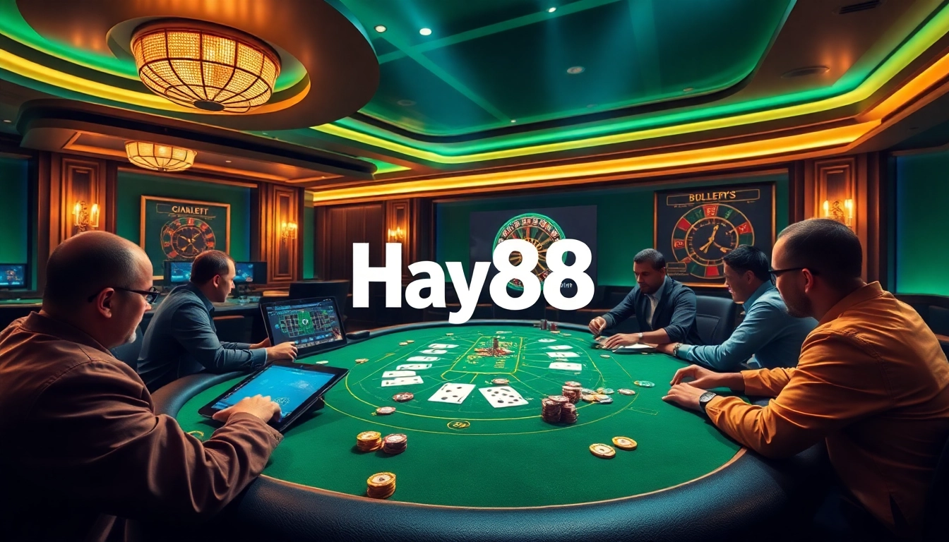 Experience thrilling poker action at Hay88 casino, featuring intense gameplay and vibrant gaming ambiance.