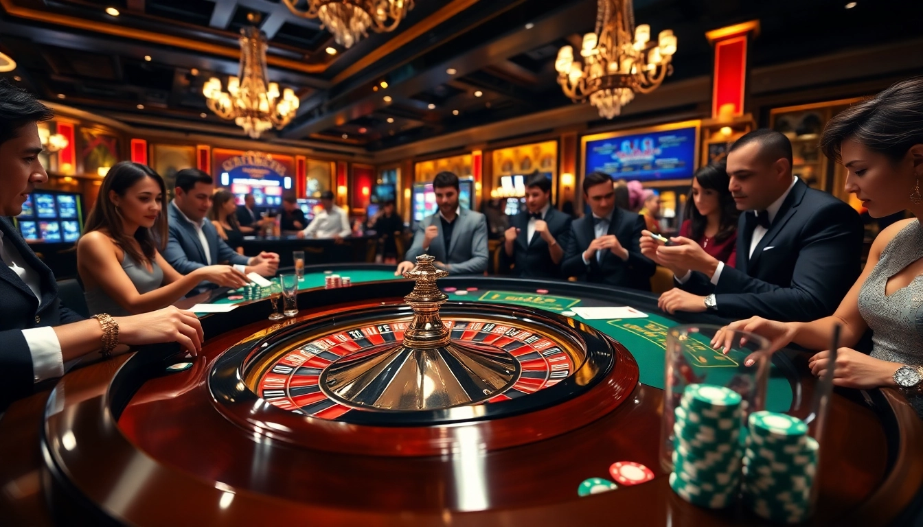 Players engage in the exciting atmosphere of AT99 casino gaming with roulette and chips.