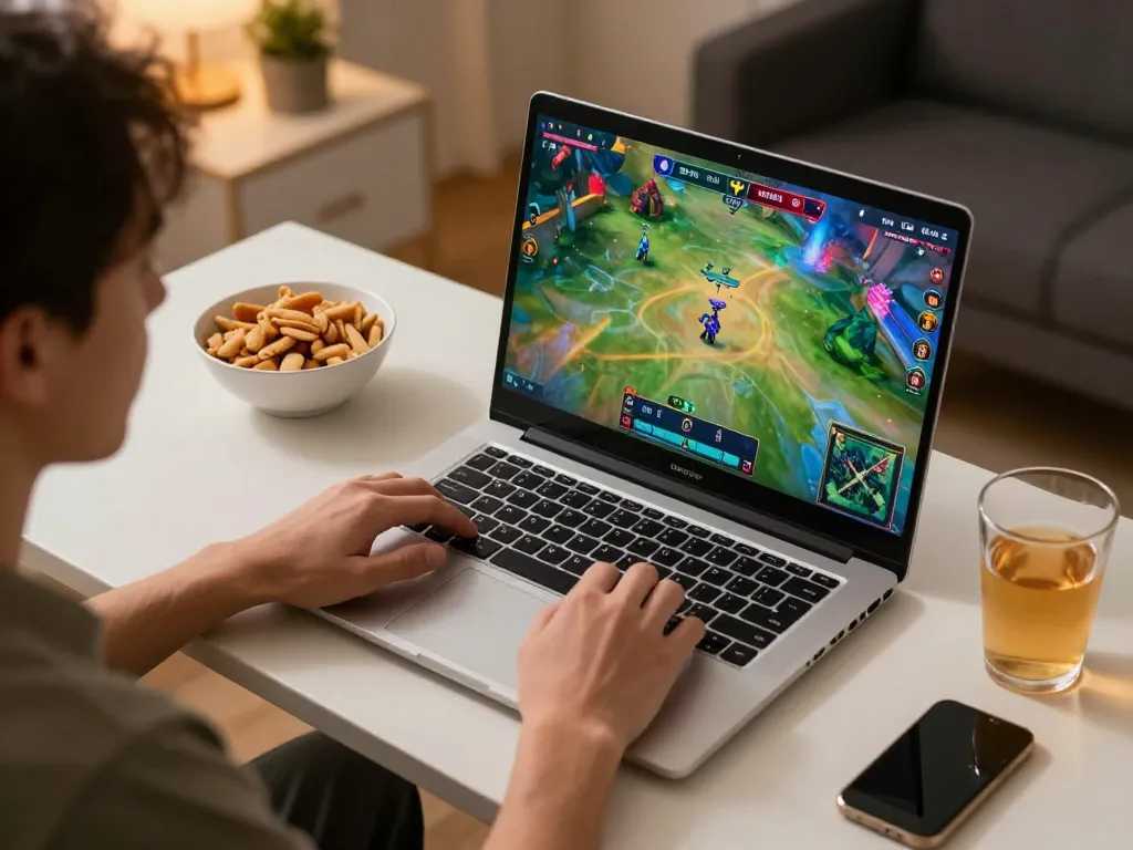 Engaged in đá gà thomo, user experiences live betting on a laptop in a cozy gaming setup.