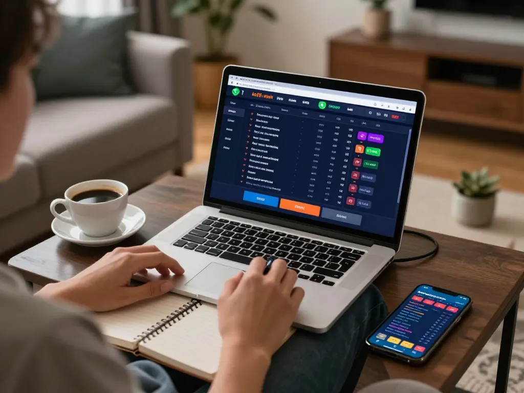 Engaging online gambling session on kèo nhà cái 5 displaying updated betting options and strategies at home.