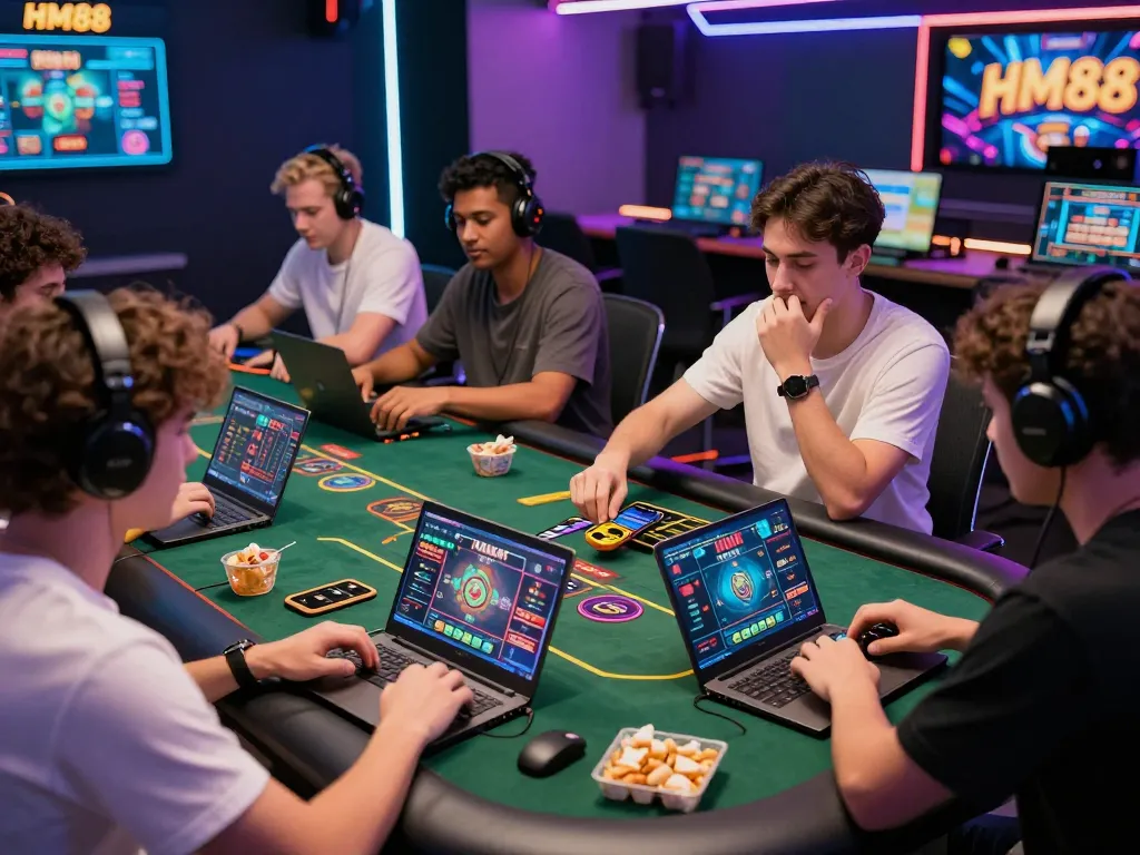 Exciting HM88 Trang chủ online gaming scene with diverse players enjoying live casino games.