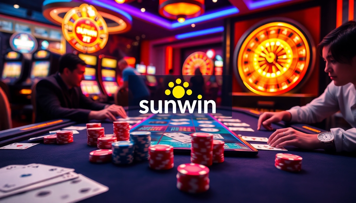 Enjoying thrilling games at Sunwin tải casino, with vibrant tables and engaged players.