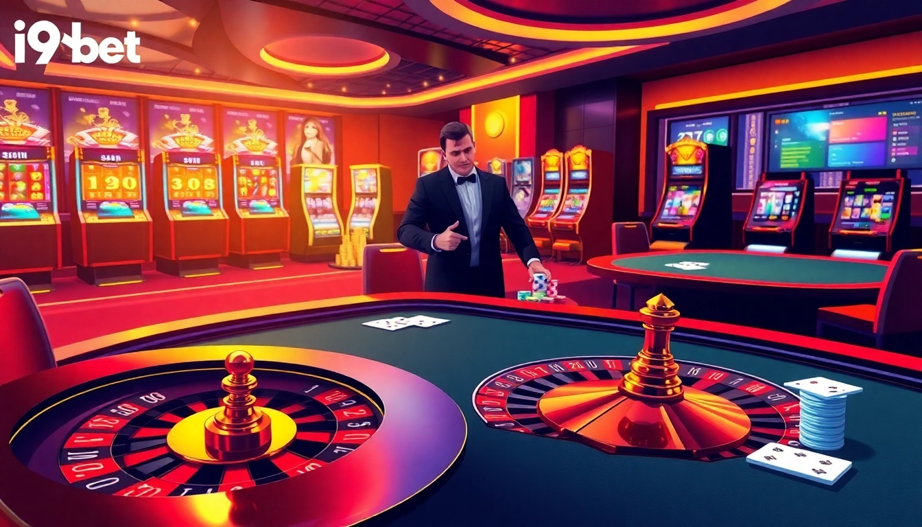 Experience the excitement of gambling with i9bet at a luxurious online casino table, featuring poker chips and cards.