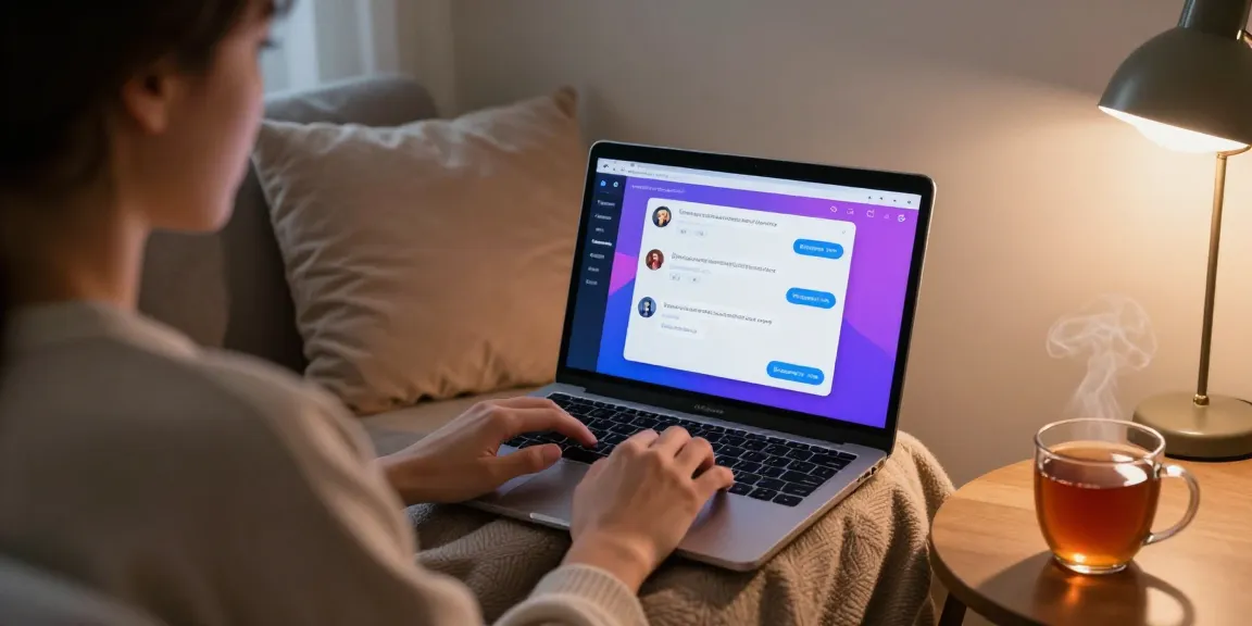 Engaging in an AI chat nsfw experience at home with animated character and cozy setup.