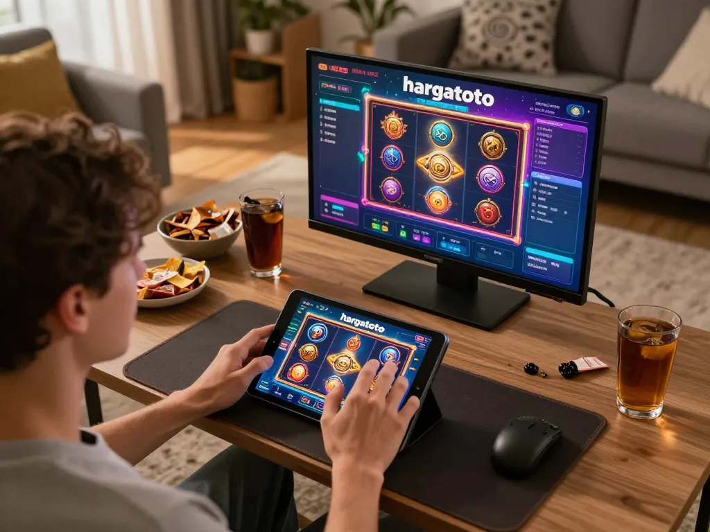 Permainan menarik di hargatoto slot dalam pengaturan permainan rumahan yang nyaman dengan grafik tablet yang cerah.