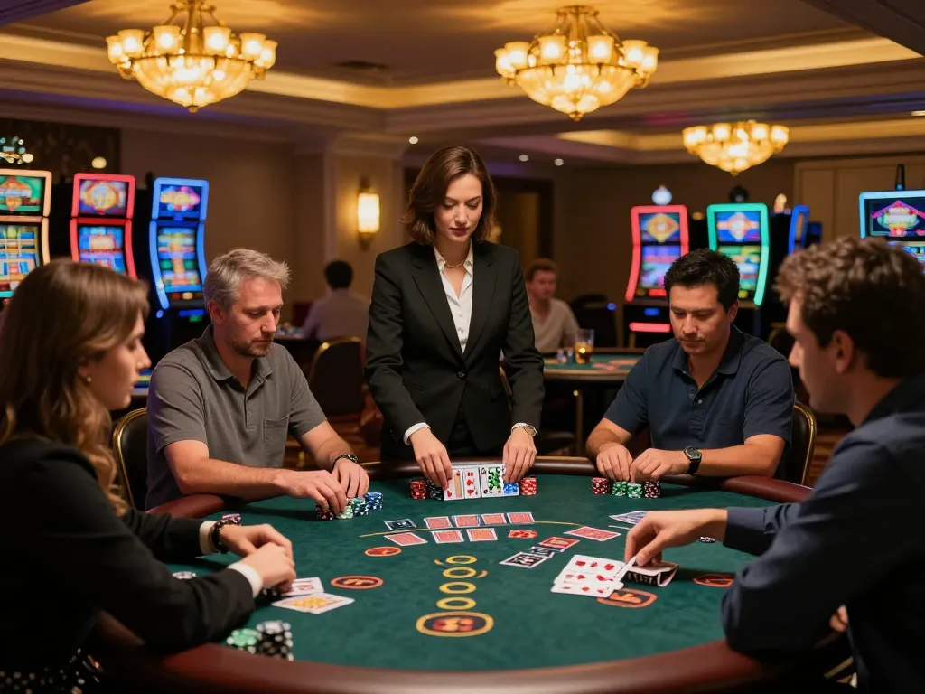 Players at TR88 blackjack tables enjoy an exciting game atmosphere under warm lighting.
