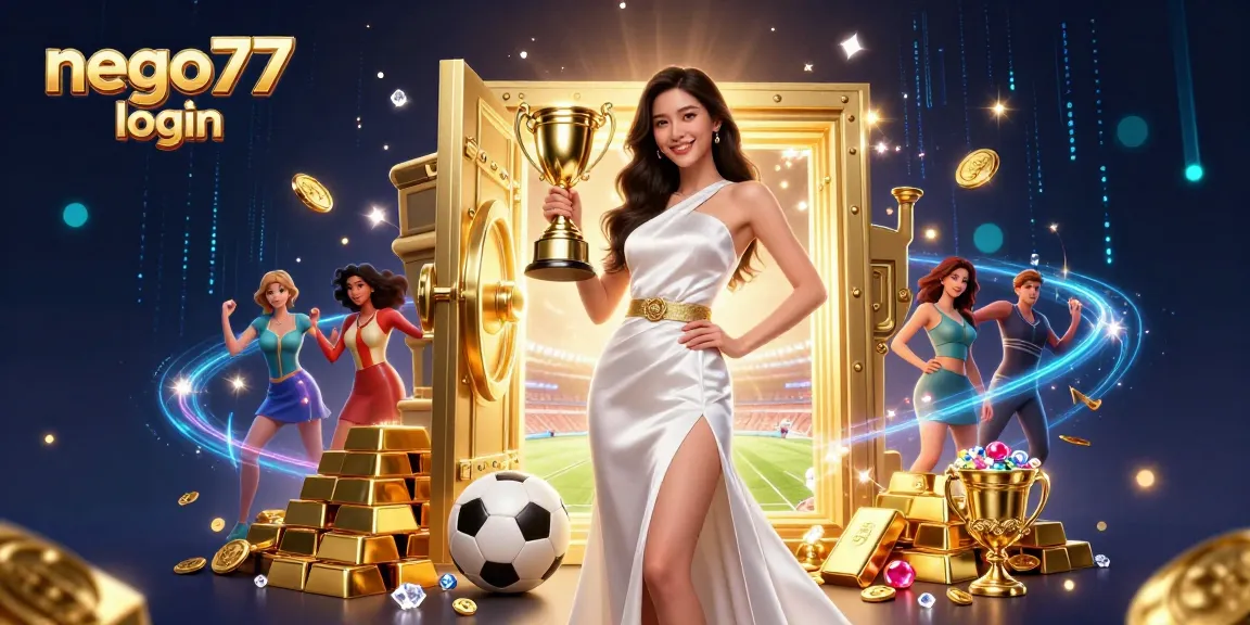 Experience seamless gaming with NEGO77 login through a vibrant 3D casino illustration.