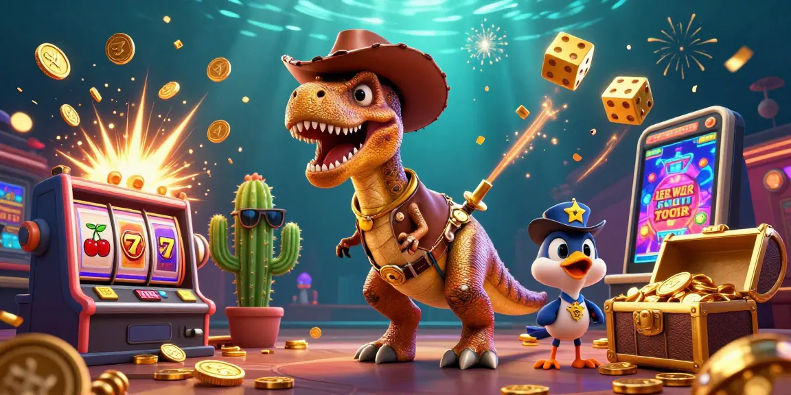 Experience XX88 game excitement with cartoon dinosaur and vibrant casino elements.