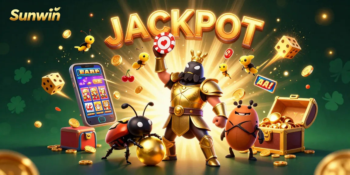 Sunwin's cartoon beetles celebrate a jackpot at a vibrant online casino