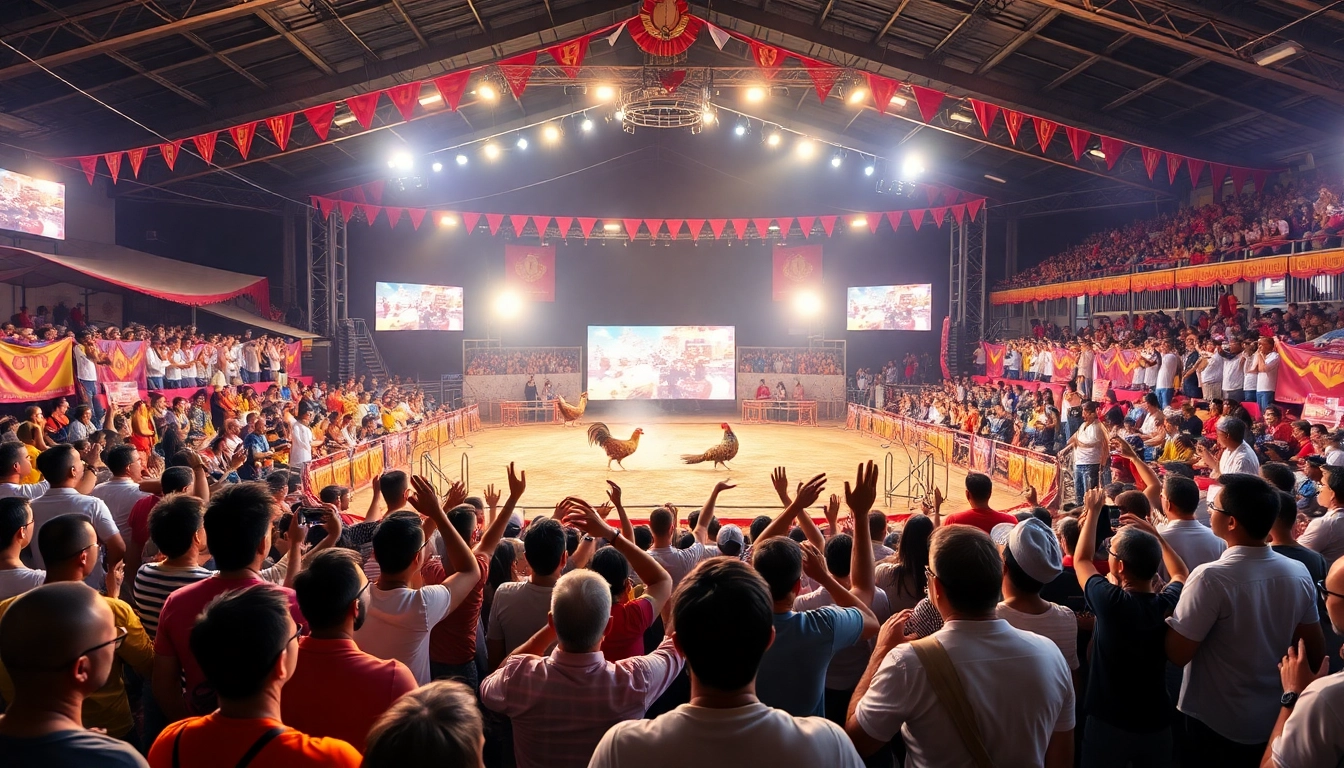Experience intense dagatructiep action at a vibrant live cockfight event, showcasing thrilling competition and community engagement.