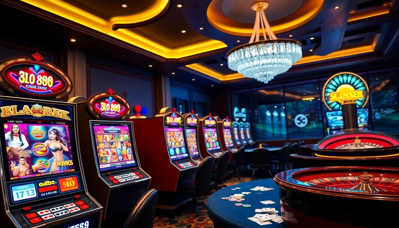 Players enjoying vibrant slot888 machines in a luxurious casino setting.
