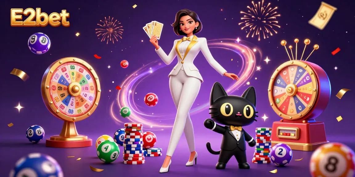Engage with E2bet’s vibrant online casino experience featuring a glamorous woman and playful cat.