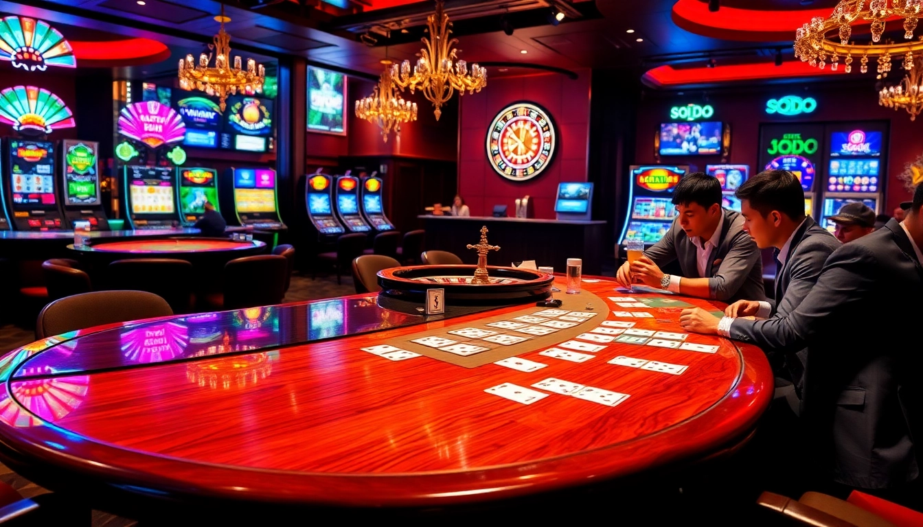 SODO platform showcasing the excitement of online gambling at poker and roulette tables.
