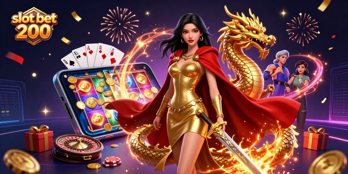 Experience the excitement of slot bet 200 in this vibrant, detailed casino illustration.
