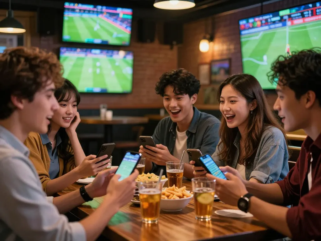 Soi kèo sports betting excitement during a live match at a vibrant sports bar.