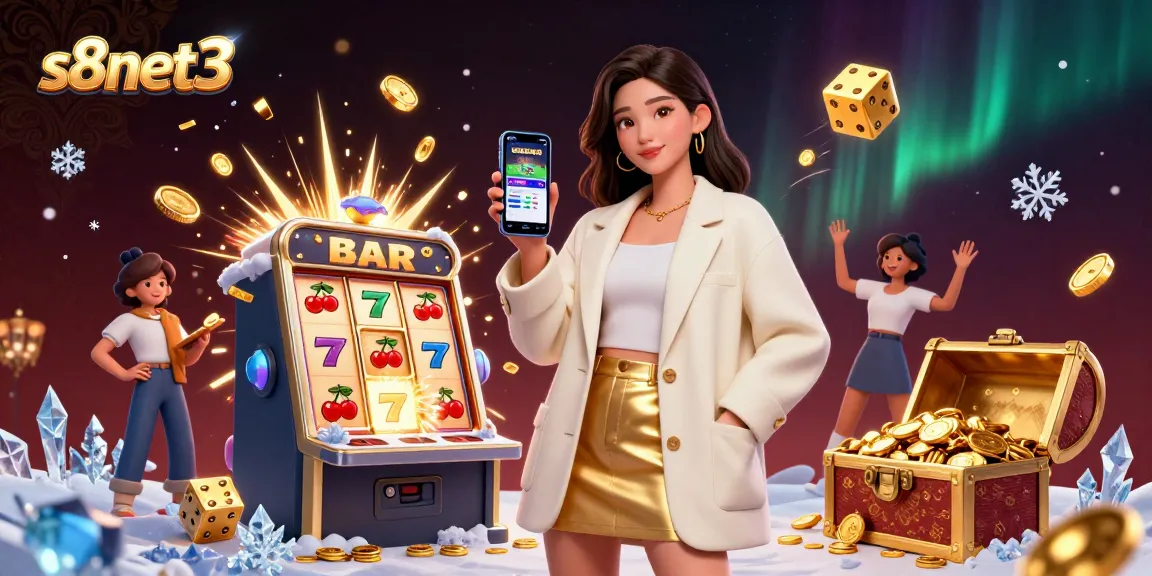 Experience the excitement at s8net3 with a stunning casino illustration of winning moments and vibrant game scenes.