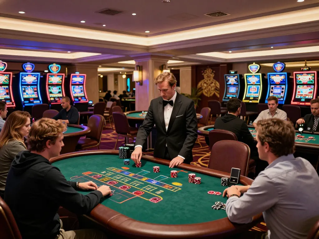 Engaging players at 789win. com blackjack tables strategizing their bets in a luxurious casino atmosphere