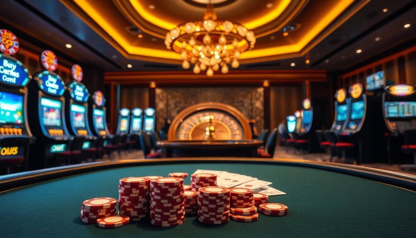 SODO66 casino ambiance showcasing vibrant poker chips and active roulette wheel.
