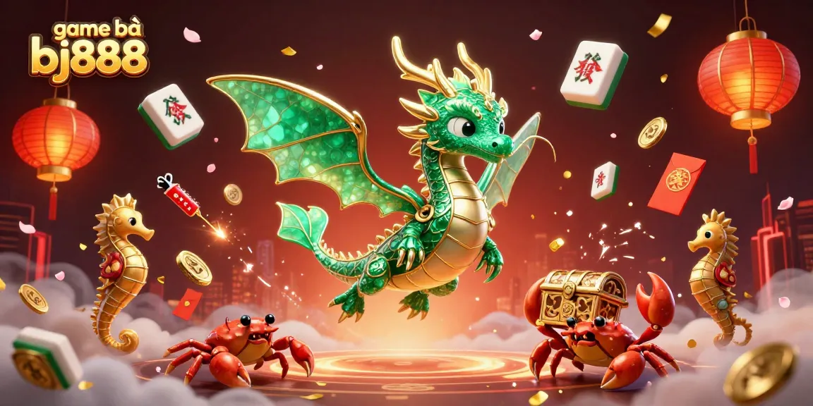 Experience game bài bj888 with a vibrant 3D scene featuring a majestic sea dragon and exciting elements of gambling.