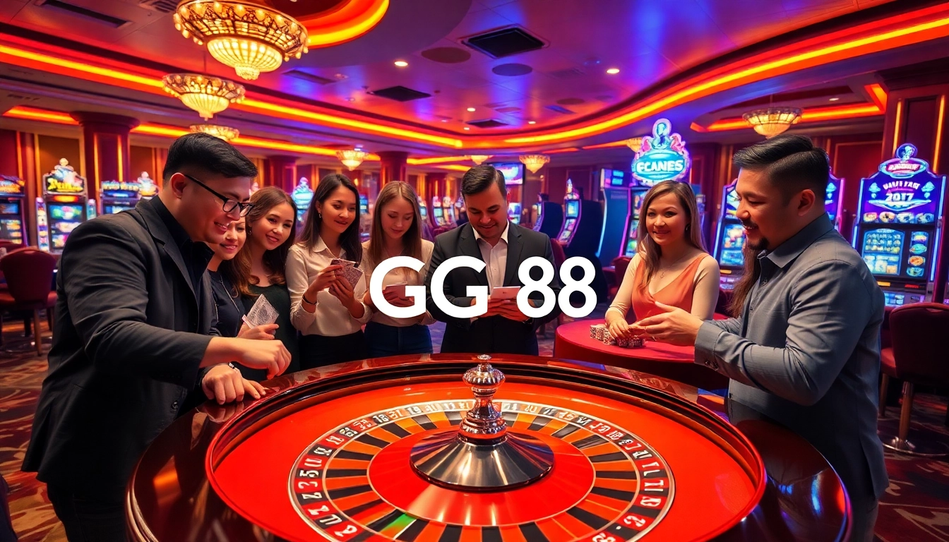 Players enjoying roulette at GG88 casino, showcasing excitement and luxury in gambling.